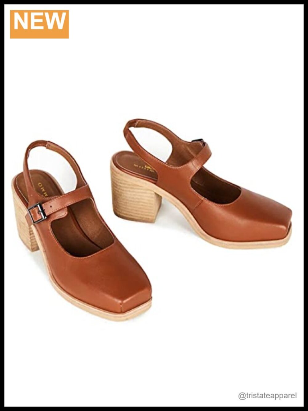 Women's Slingback Mary Jane Pumps 3 Inch Chunky Heel Square Toe Ankle Buckle